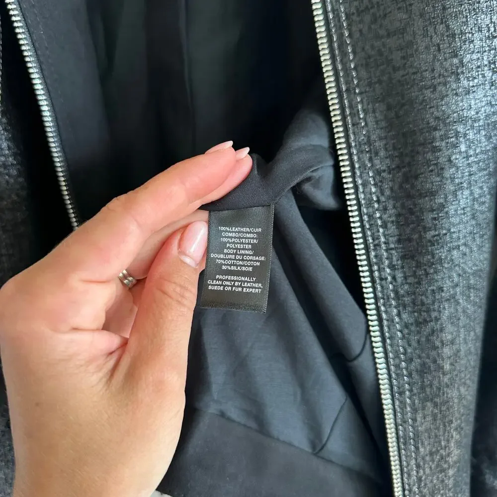 Lafayette 148 Anasophia Leather Metallic Jacket in Black Metal L